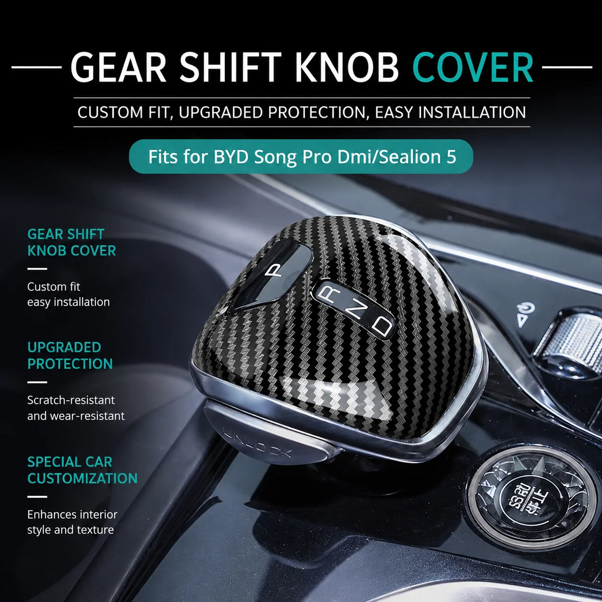 BYD Song Pro DMI Gear Shift Knob Cover Carbon Fiber Shell – Car Accessories | MotorWorld Marketplace