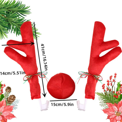 Christmas Car Antlers Kit w/ Red Nose & Tail – Festive Upgrade