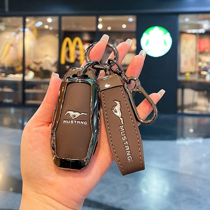Premium Zinc Alloy Leather Key Case for Ford Mustang 2015-2020