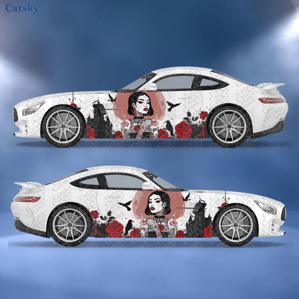 2pcs Gothic Rose Woman Car Stickers – Durable, Easy Apply F – Car Accessories | MotorWorld Marketplace