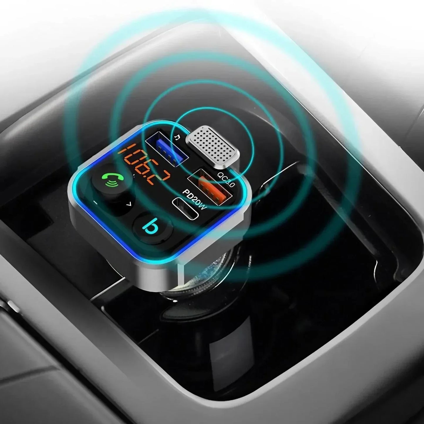 Bluetooth 5.0 FM Transmitter - Dual USB Quick Charger, Hands-Free Car Kit