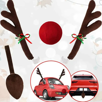 Christmas Car Antlers Kit w/ Red Nose & Tail – Festive Upgrade