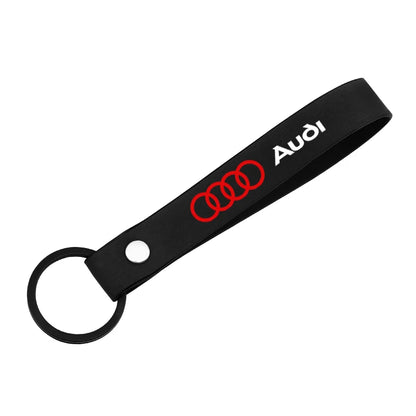 Audi Tire Wheel Valve Caps Cover + Suede Car Key Chain Ring Keychain