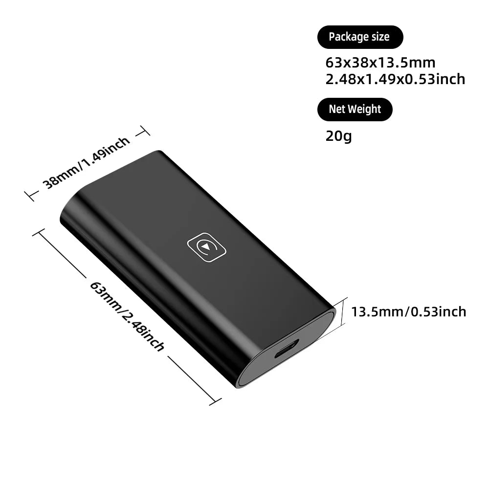 Wireless CarPlay Adapter converts wired CarPlay to wireless with an easy plug-and-play USB connection.