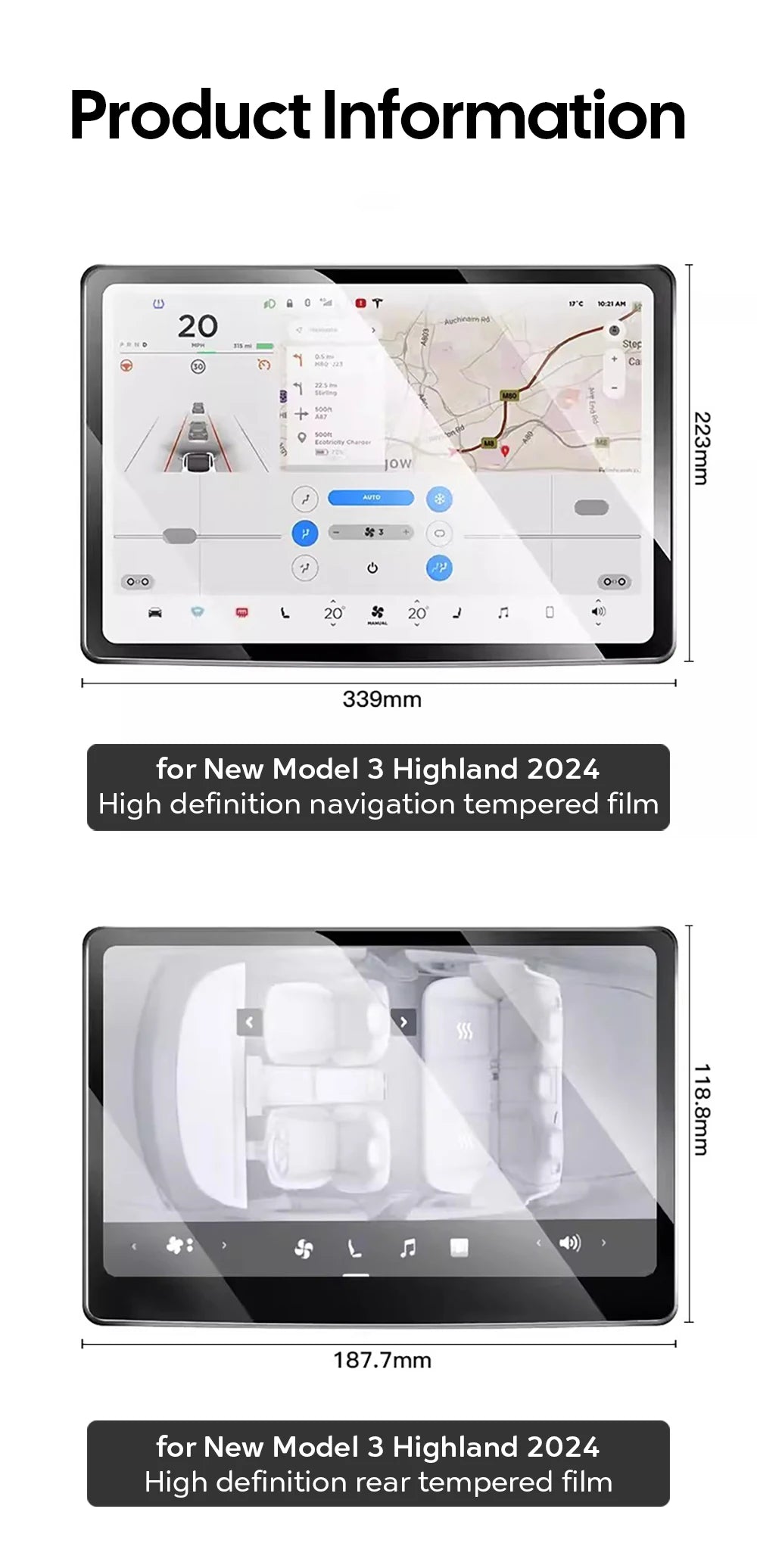 Tesla Model Y 2025 & Model 3 2024 Tempered Glass Protectors