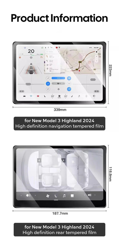 Tesla Model Y 2025 & Model 3 2024 Tempered Glass Protectors