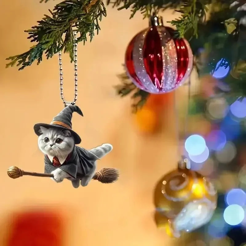 2D Halloween Cat Broom Pendant – Rearview Mirror Decor – Car Accessories | MotorWorld Marketplace
