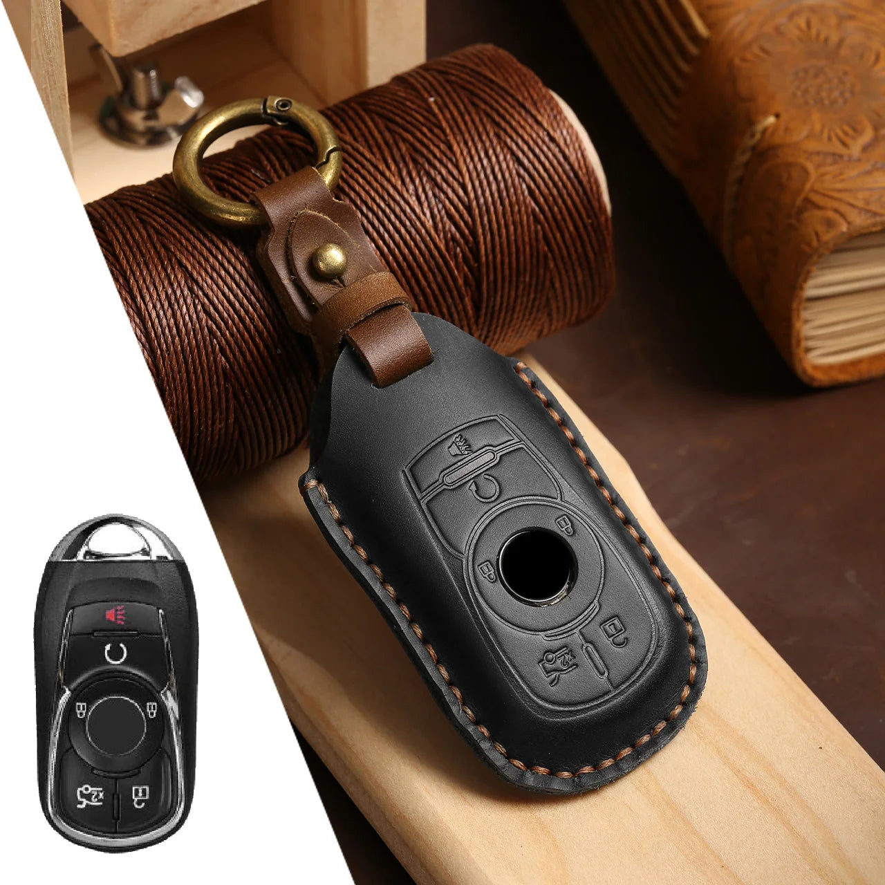 Étui à clés en cuir avec couche supérieure pour Buick Envision/Encore/Opel Astra K