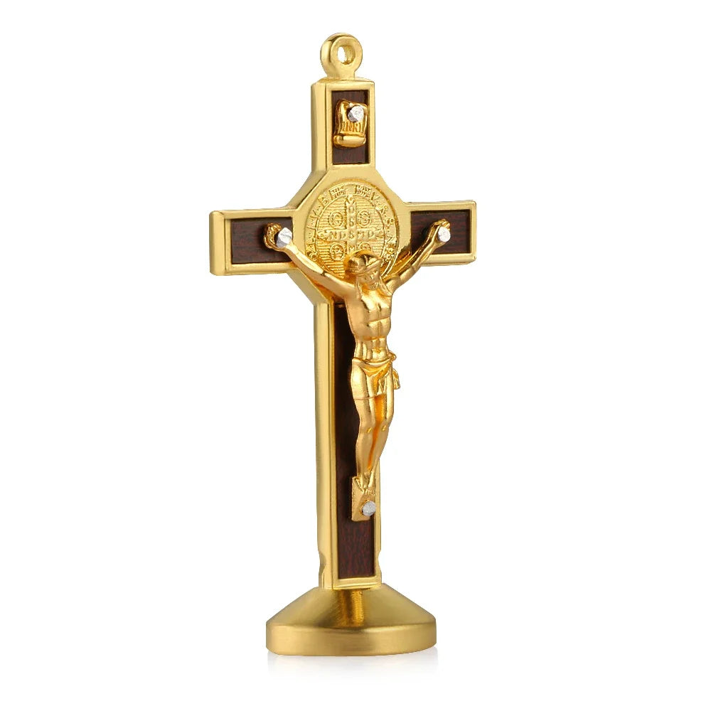 Premium Metal-Wood Jesus Cross Car Dashboard Ornament