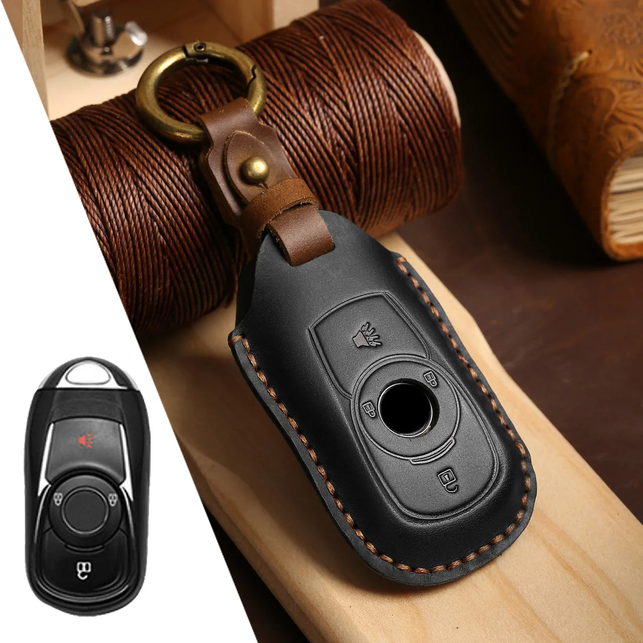Étui à clés en cuir avec couche supérieure pour Buick Envision/Encore/Opel Astra K