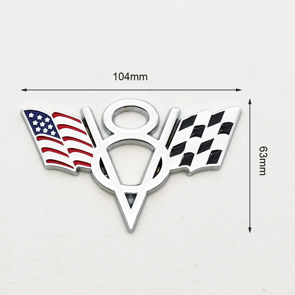 Universal 3D Metal V8 Flag Badge Emblem