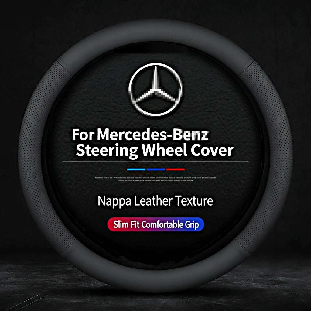 Premium Leather Steering Wheel Cover for Mercedes 38cm – Car Accessories | MotorWorld Marketplace