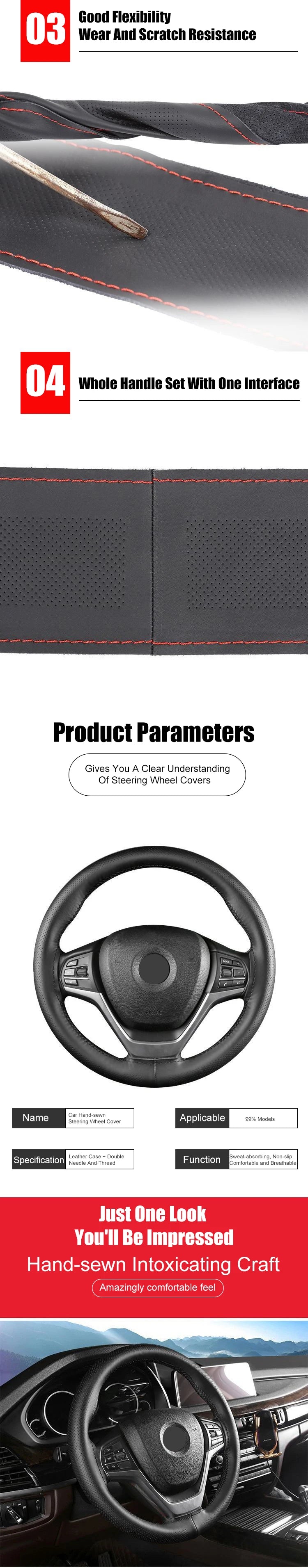 DIY Car Steering Wheel Cover Set – Soft Faux Leather with Needles & Thread (3 Colors)