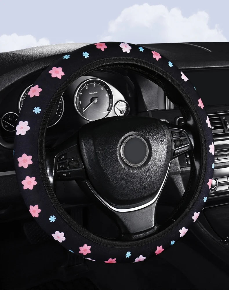 Floral Anti-Slip Universal Steering Wheel Cover – Pro Quality cherry blossoms – Car Accessories | MotorWorld Marketplace