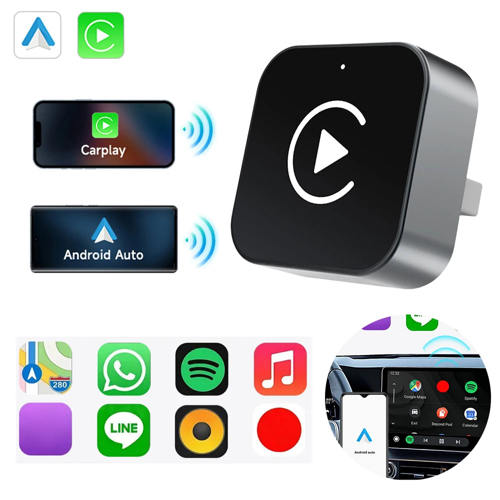 2-in-1 Wireless CarPlay & Android Auto Adapter, Plug & Play