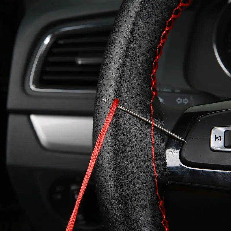 DIY Car Steering Wheel Cover Set – Soft Faux Leather with Needles & Thread (3 Colors)