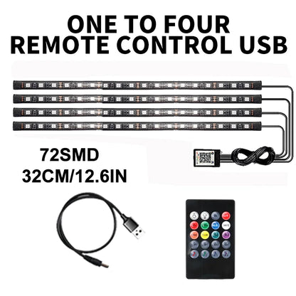 Lot de 4 lumières d'ambiance LED RVB pour voiture, contrôle par application USB