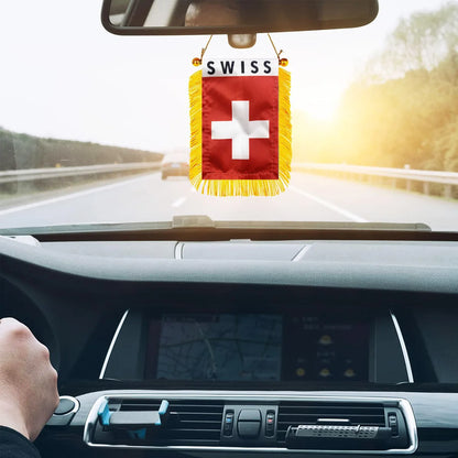 2PC Switzerland Flag Car Mirror Banner 8x12cm Double-Sided