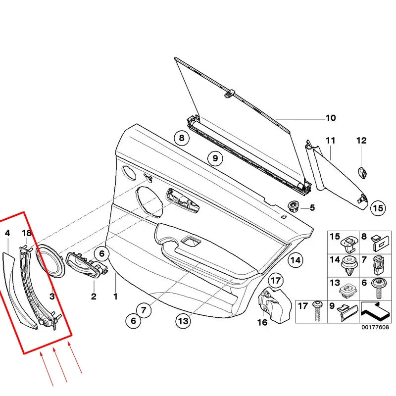 Garniture de poignée de porte noire gauche/droite pour BMW E90/E91 (316-328)