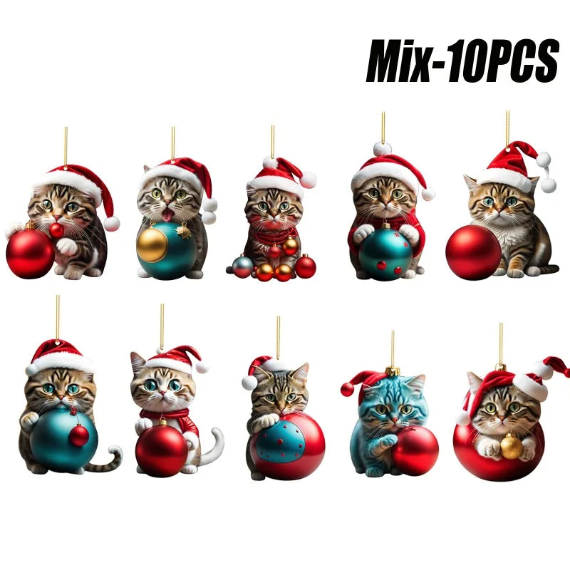10PCS Cartoon Cat Car Pendants – Pro Interior Xmas Decor Set