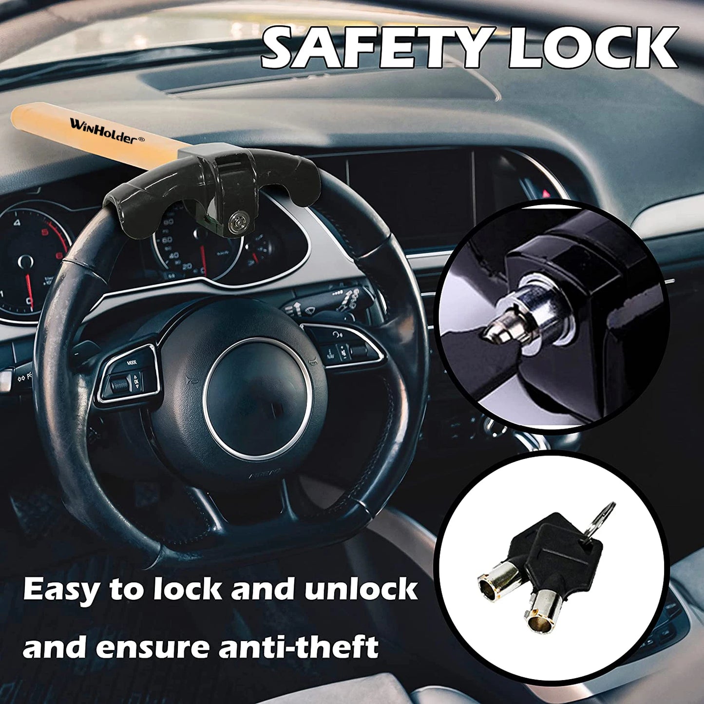 Universal Car Steering Wheel Lock – High-Security Anti-Theft T-Bar Immobilizer