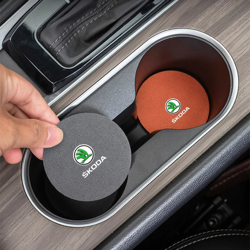 2Pcs Suede Anti-Slip Cup Coasters for Skoda Models