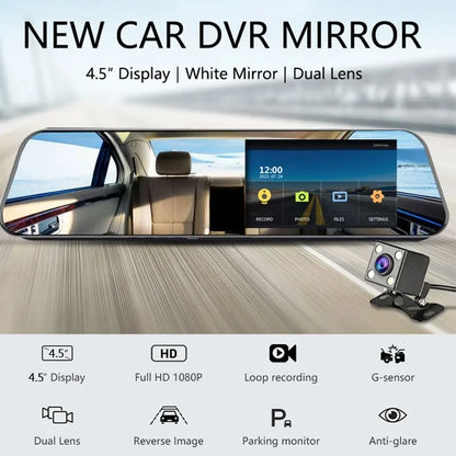 Caméra embarquée DVR à double objectif - Rétroviseur tactile 1080p avec vision nocturne