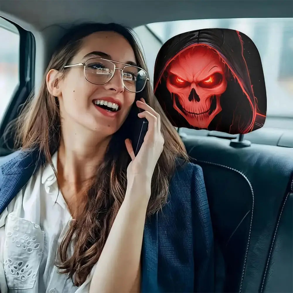 2Pcs Grim Reaper Skull Headrest Covers—Halloween Auto Decor – Car Accessories | MotorWorld Marketplace