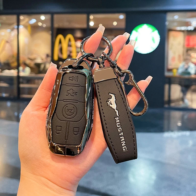 Premium Zinc Alloy Leather Key Case for Ford Mustang 2015-2020