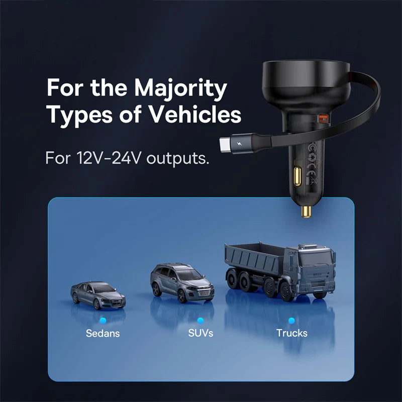 Baseus 60W 2-in-1 Retractable Fast Car Charger QC PD SCP – Car Accessories | MotorWorld Marketplace