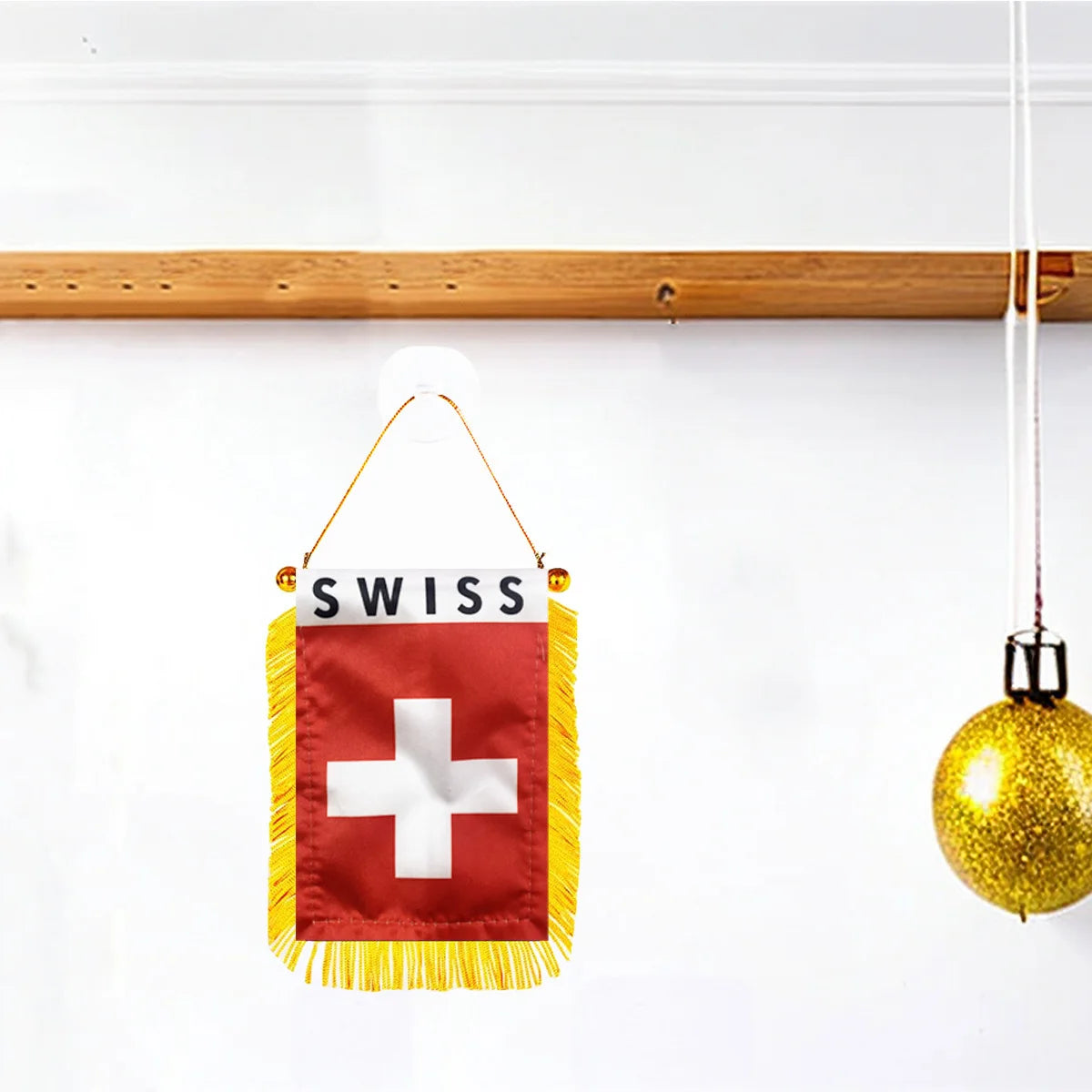 2PC Switzerland Flag Car Mirror Banner 8x12cm Double-Sided
