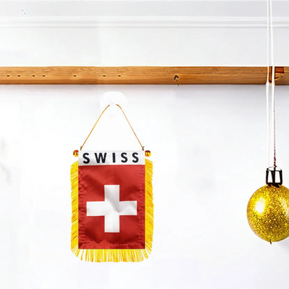 2PC Switzerland Flag Car Mirror Banner 8x12cm Double-Sided