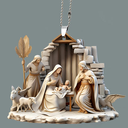 Pendentif de rétroviseur de voiture avec prière de la famille Jésus