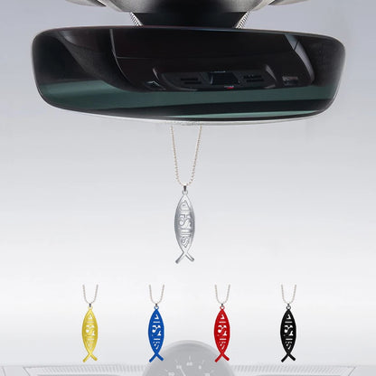 (NOT SOLD TO USA) Chrome Jesus Fish Emblem – Rearview Mirror Car Pendant