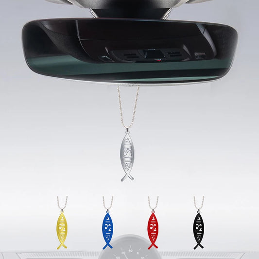 (NOT SOLD TO USA) Chrome Jesus Fish Emblem – Rearview Mirror Car Pendant