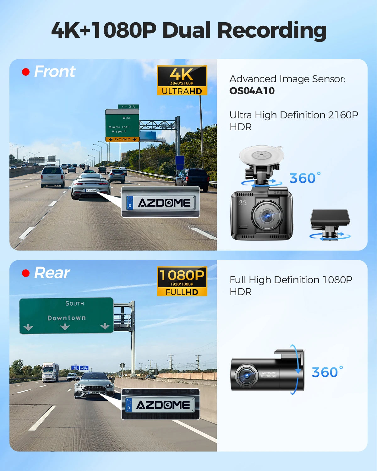 AZDOME GS63Pro Dash Cam: 4K/1080P, GPS, Night Vision, 24H Monitor