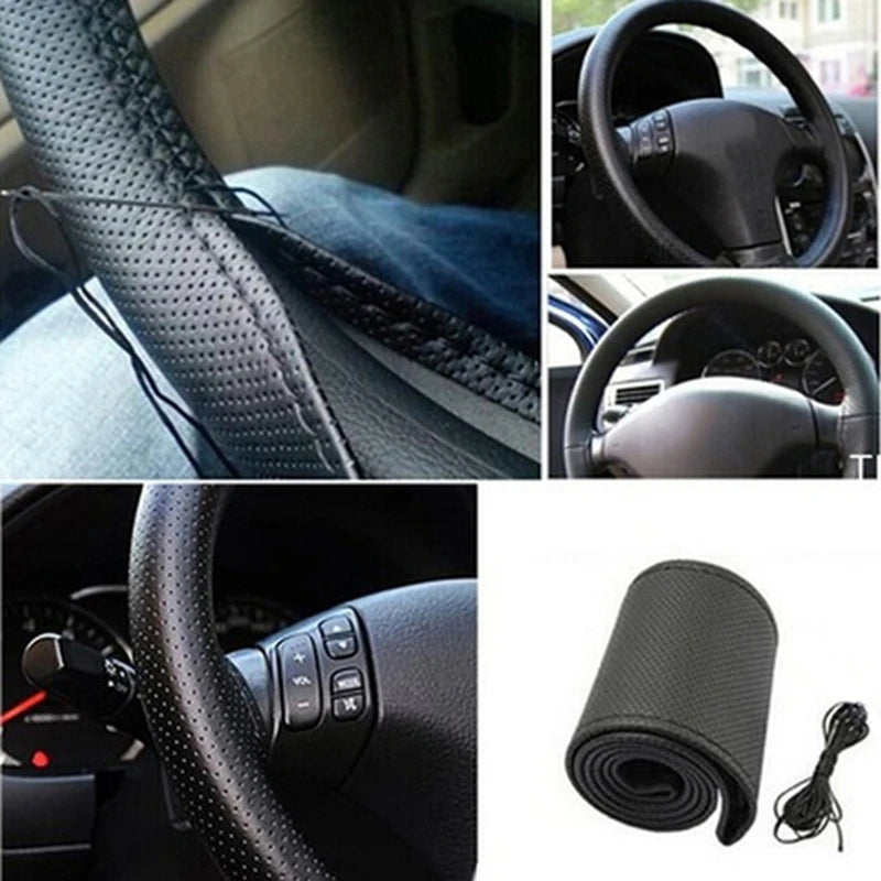 DIY Car Steering Wheel Cover Set – Soft Faux Leather with Needles & Thread (3 Colors)