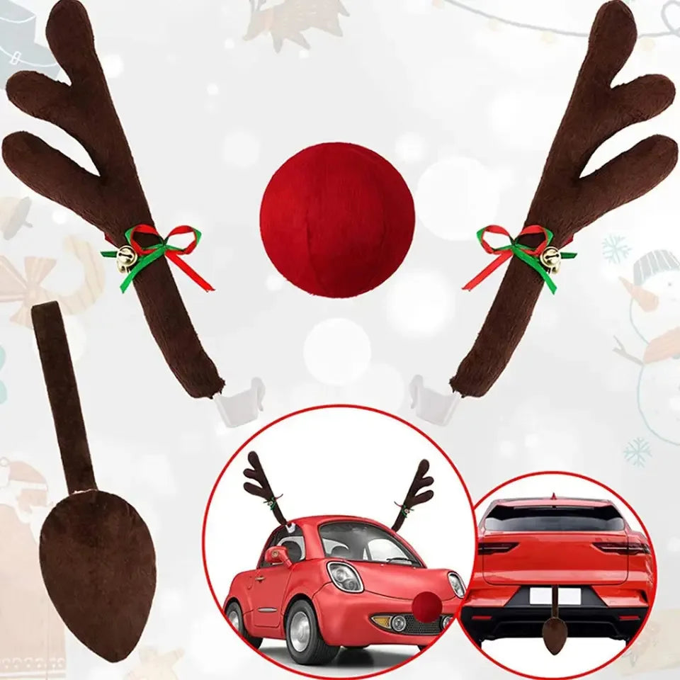 Christmas Car Antlers Kit w/ Red Nose & Tail – Festive Upgrade