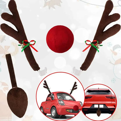 Christmas Car Antlers Kit w/ Red Nose & Tail – Festive Upgrade
