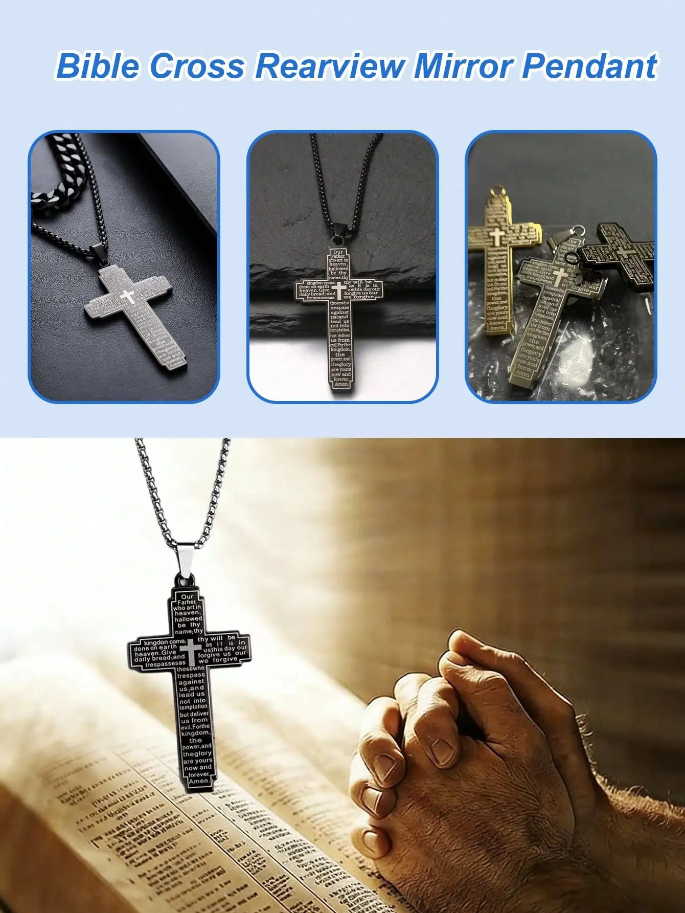 Stainless Steel Cross Car Pendant – Lord's Prayer, Rearview Ornament – Car Accessories | MotorWorld Marketplace