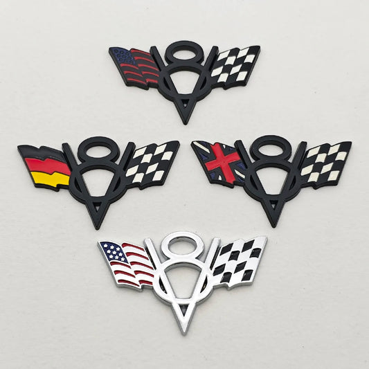 Universal 3D Metal V8 Flag Badge Emblem