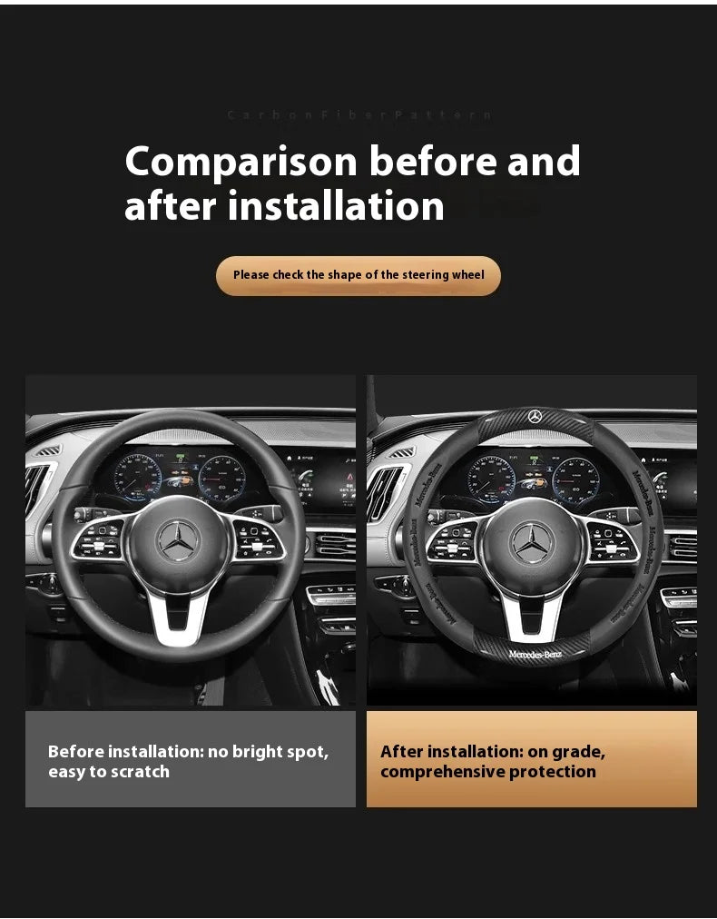 Mercedes-Benz Carbon Fiber Leather Steering Wheel Cover AntiSlip