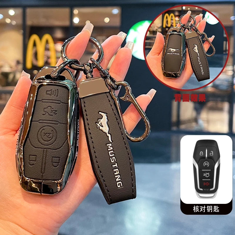 Premium Zinc Alloy Leather Key Case for Ford Mustang 2015-2020
