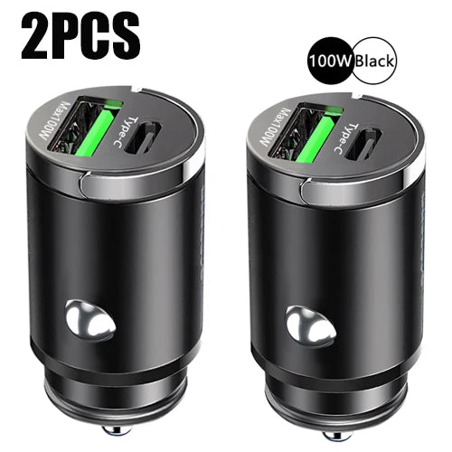 Mini 100W Dual USB-C Car Charger Fast Charge Pro Devices 2PCS 100W Black – Car Accessories | MotorWorld Marketplace