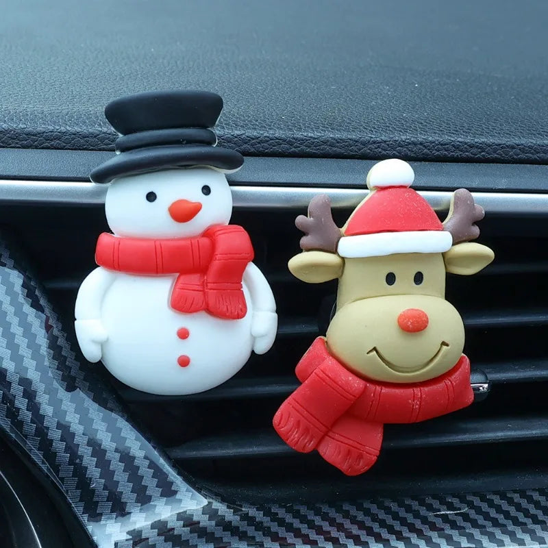 3D Christmas Car Air Vent Aroma Clip – Santa & Elk Resin Decor