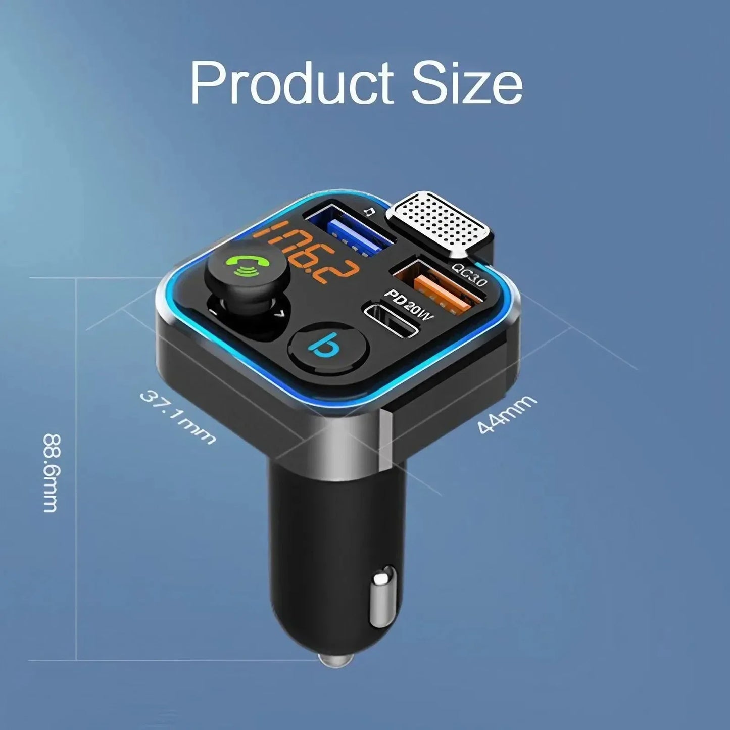 Bluetooth 5.0 FM Transmitter - Dual USB Quick Charger, Hands-Free Car Kit