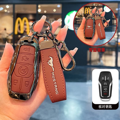 Premium Zinc Alloy Leather Key Case for Ford Mustang 2015-2020
