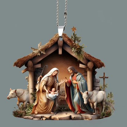 Pendentif de rétroviseur de voiture avec prière de la famille Jésus