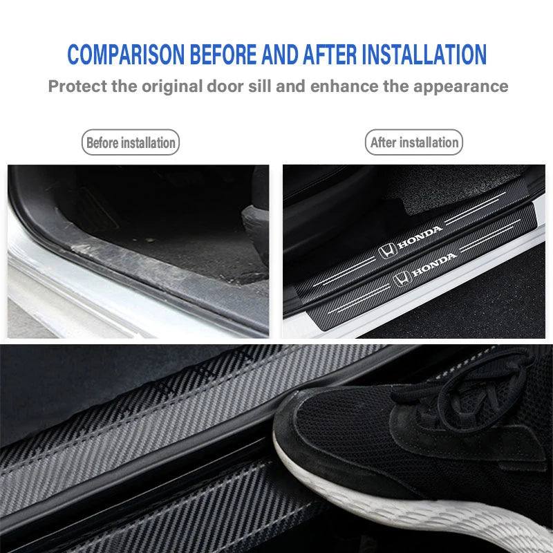 4Pcs Carbon Fiber Door Sill Protectors for Honda Models
