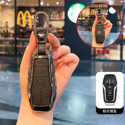 Premium Zinc Alloy Leather Key Case for Ford Mustang 2015-2020